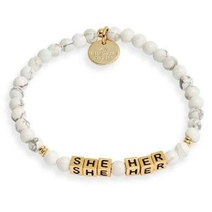 Little Words Project She/Her Pronoun White Beaded Bracelet